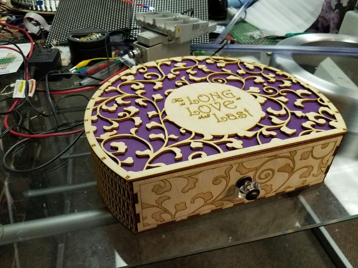 The completed ocarina box with the drawer closed